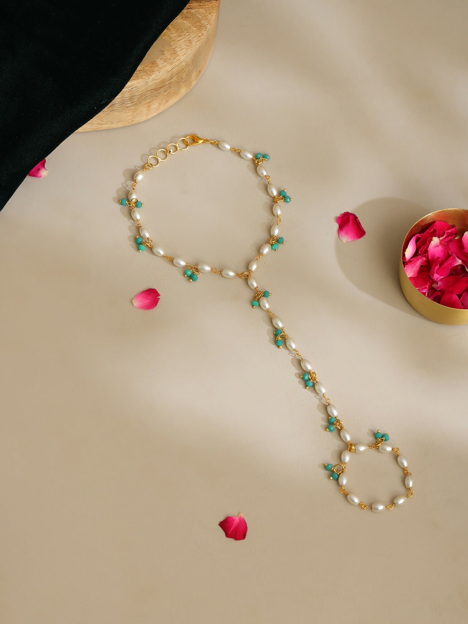 Ruby Raang Multi Pearl & Stone Haath Phool | Swadesiicart
