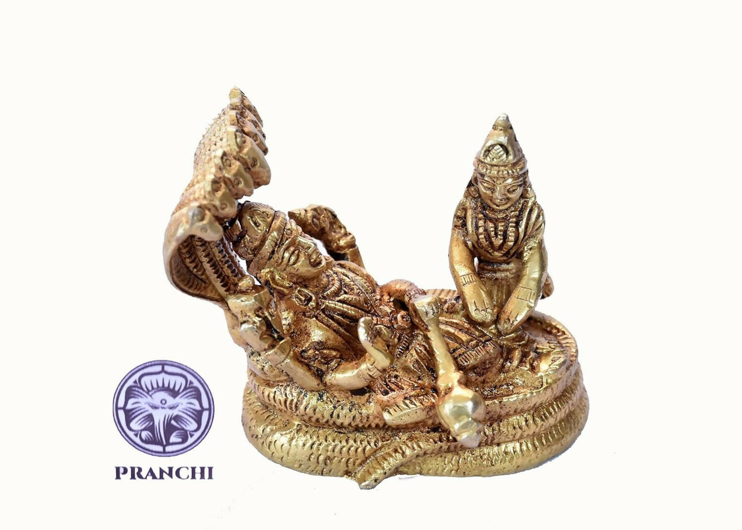 Pranchi Brass Idol Of Lord Vishnu Laxmi On Sheshnag - Swadesiicart
