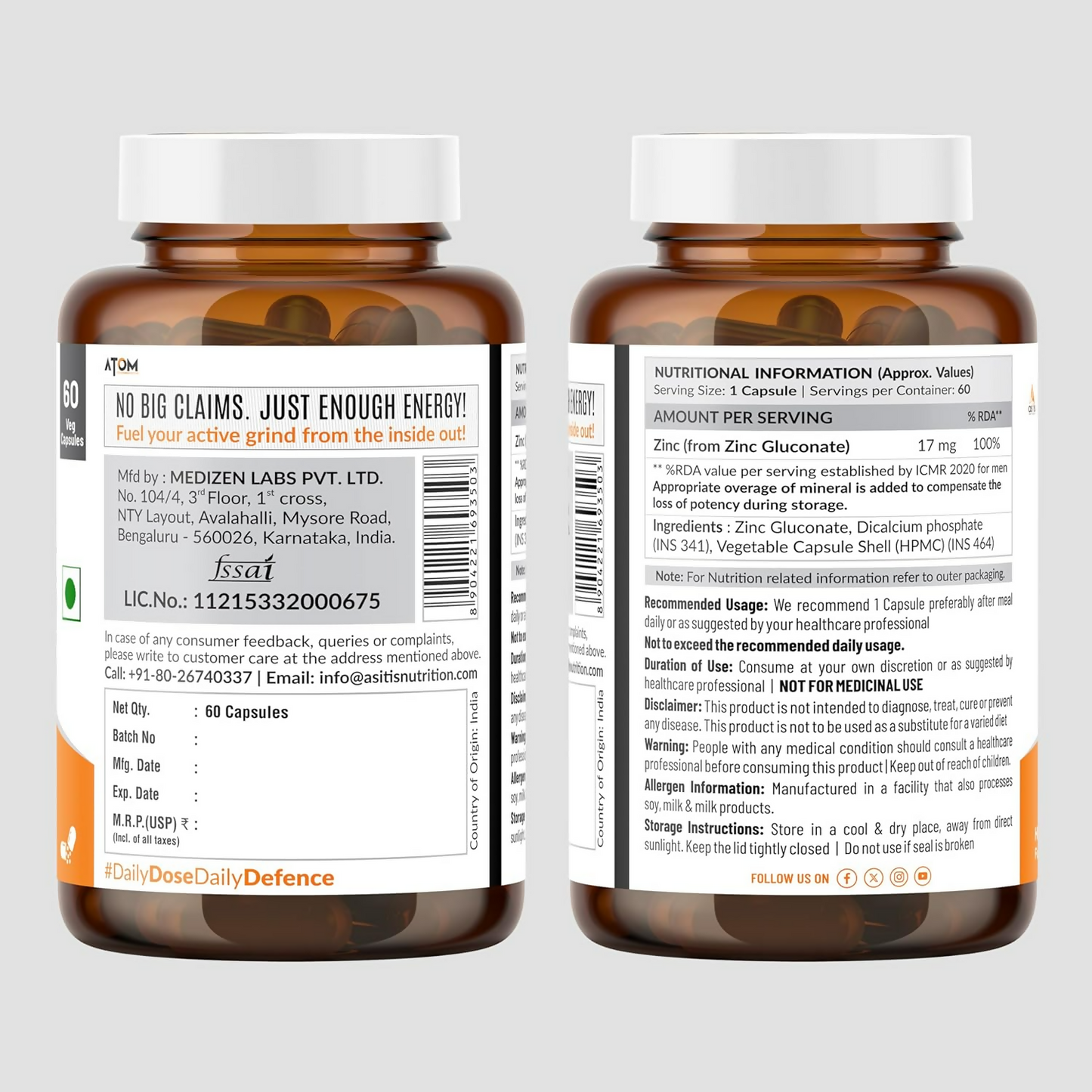 As-It-Is Nutrition Atom Zinc Gluconate Veg Capsules | Swadesiicart