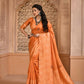 Vishnu Weaves Women's Orange Handloom Raw Silk Woven Border Saree with Unstitched Blouse - Swadesiicart