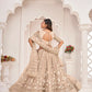 Aastha Fashion Dusty Chiku Butterfly Net White Cotton Thread Work, Zari Work And Sandwich Sequence Work Embroidery Wedding Wear Lehenga Choli