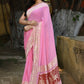 Joban Fashion Baby Pink Crepe Chiffon Pure Handloom Banarasi Silk Saree | Swadesiicart