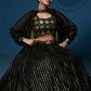 Black Sequence Work Georgette Crop Top Type Full Sleeve Lehenga Choli - Jihu Culture
