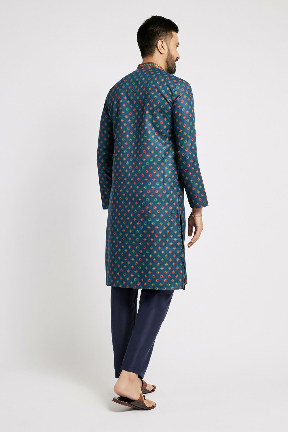 Ethnic India Blue Men's Kurta Ethnic Motifs Polyester | Swadesiicart