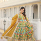 Jyoti Fashion Women's Green Russian Silk Sequins Zari Embroideredy Anarkali Dress with Dupatta | Swadesiicart