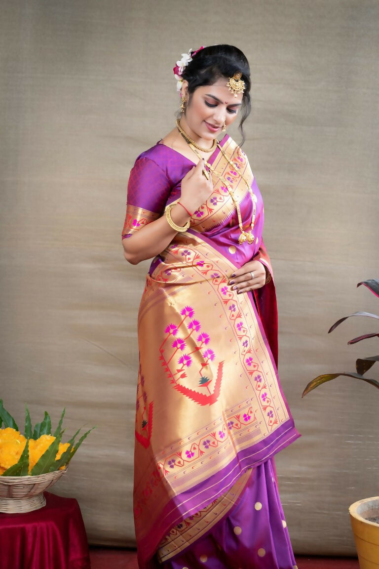 Jyoti Fashion Women's Purple Paithani Silk Zari Woven Saree with Blouse | Swadesiicart