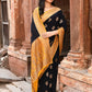 Joban Fashion Black Crepe Chiffon Pure Handloom Banarasi Silk Saree | Swadesiicart