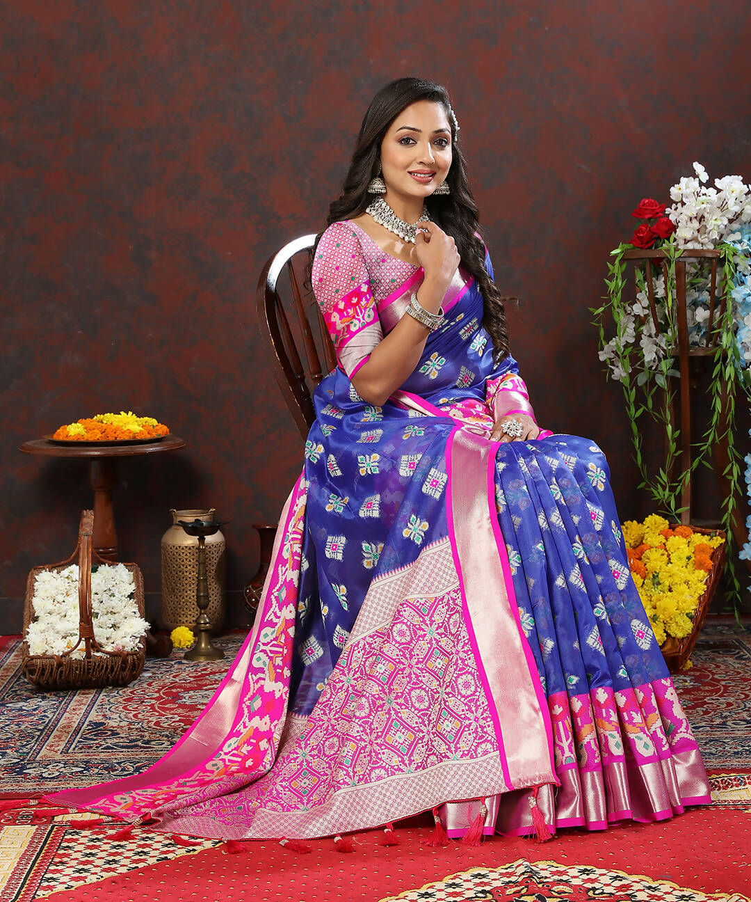 Lorenvalley Fashion Blue Organza Silk Woven Design with Meenakari Weaving Saree - Swadesiicart