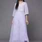 Ahalyaa Lavender & White Floral Printed High Slit Sequined Kurta with Palazzos | Swadesiicart