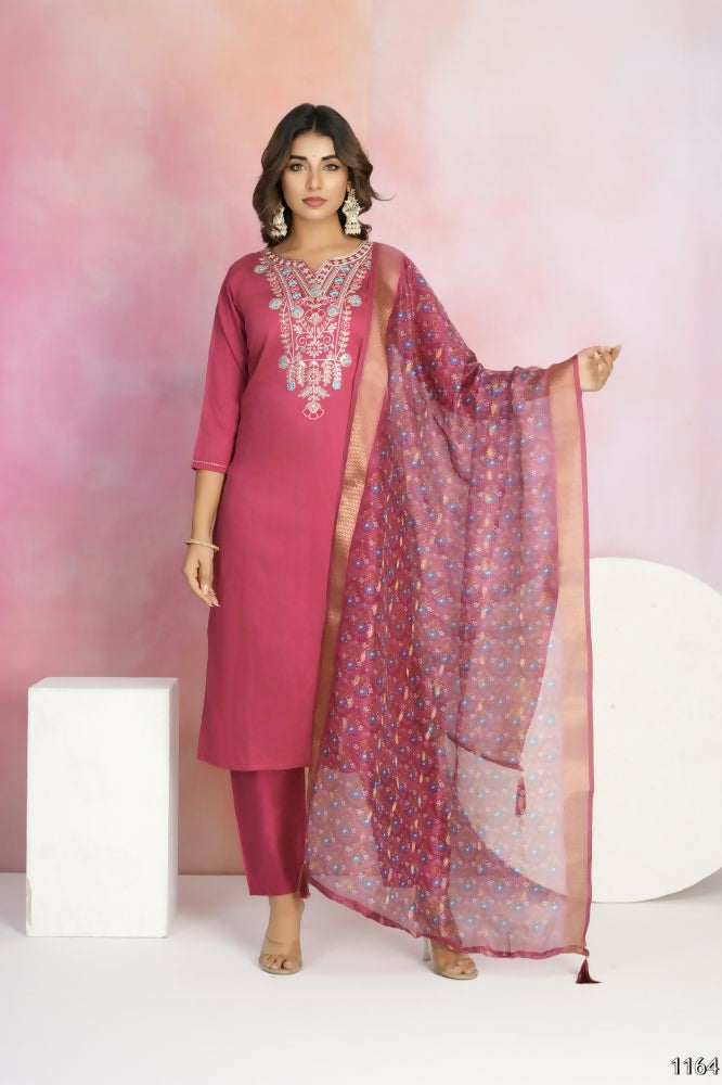 Ethnic Festive Wear Chanderi Red Stitched Suit With Dupatta - Tanisha | Swadesiicart