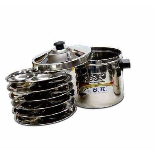 S.K Stainless Steel Idli Stand (6 Plates) Stainless Steel Idli Maker-Idli Cookware - Swadesiicart
