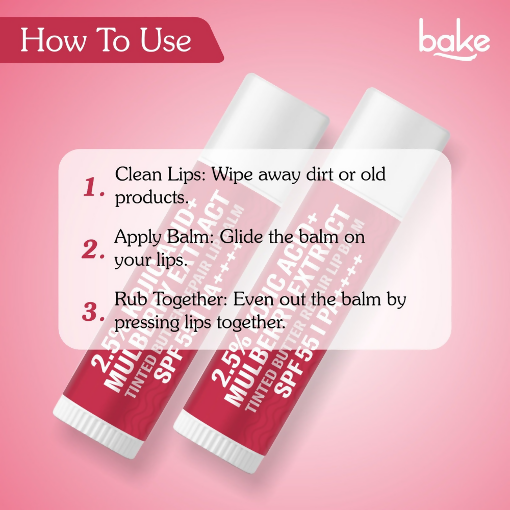 Bake 2.5% Kojic Acid Mulberry Extract Tinted Butter Brightening Lip Balm SPF 55 PA++++ | Swadesiicart