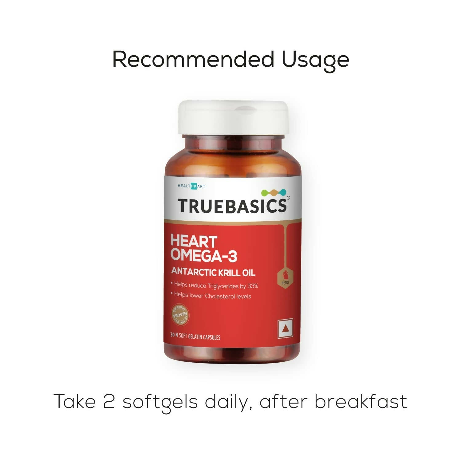 TrueBasics Heart Omega 3 Antarctic Krill Oil Capsules - Swadesiicart