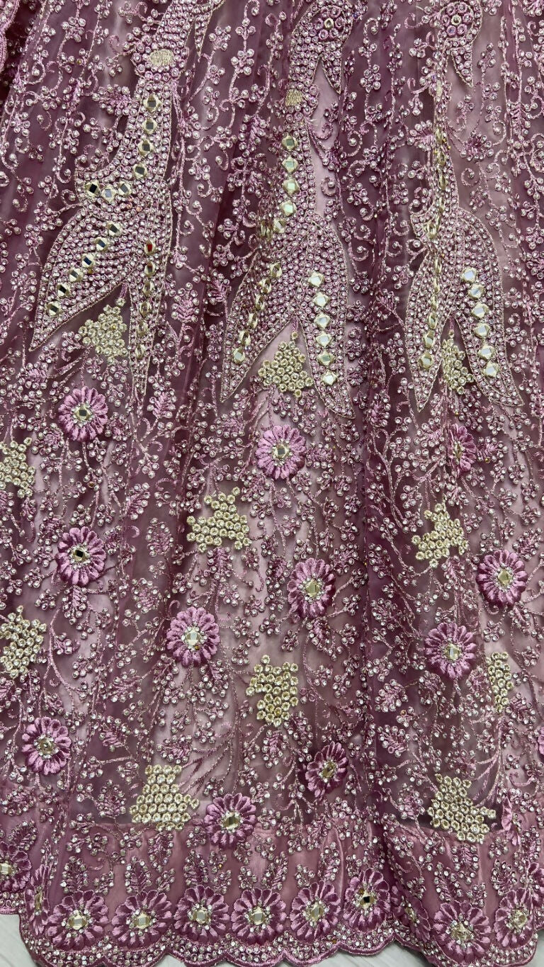Jyoti Fashion Women's Pyazi Bridal Net Fancy Dori, Multi Thread, Hand Mirror and Diamond Work Wedding Lehenga Choli | Swadesiicart