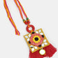 NVR Women & Men Set of 2 Red & Yellow Mirror Work Handcrafted Bhaiya Bhabi Rakhi With Roli Chawal | Swadesiicart