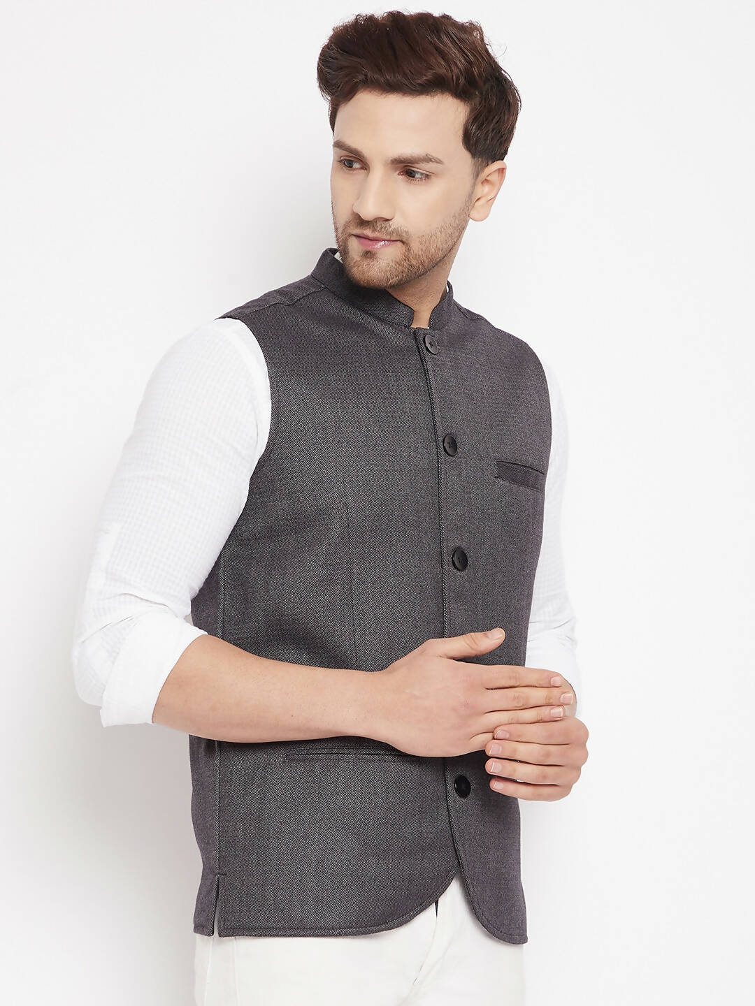 Even Apparels Grey Merino Men Woven Nehru Jacket PW685 | Swadesiicart