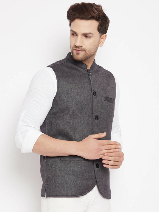 Even Apparels Grey Merino Men Woven Nehru Jacket PW685 | Swadesiicart