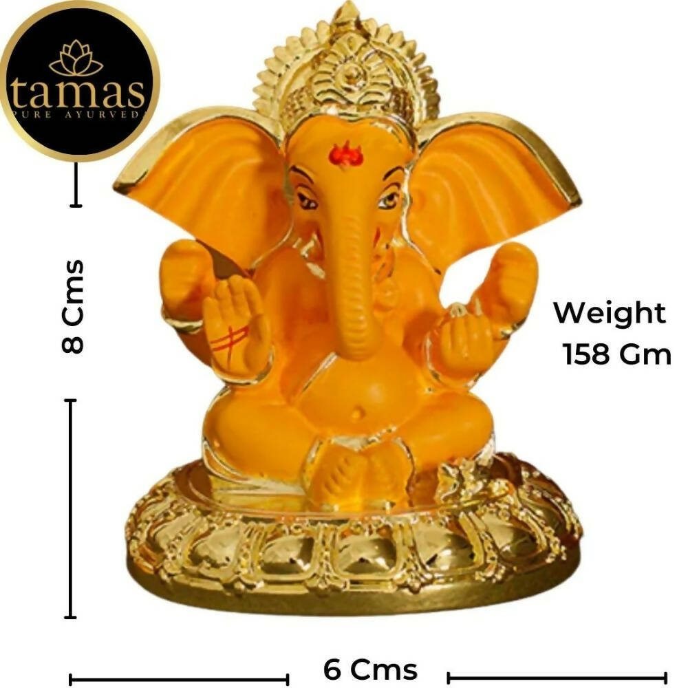 Tamas Gaj Karna Ganesh Idol | Orange & Gold | Brass Pooja Decor - Swadesiicart