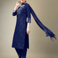 Jyoti Fashion Women's Navy Blue Cotton Blend Embroidery & Fancy Lace work Kurta with Trouser & Dupatta | Swadesiicart