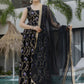 The52 Black Women's Gorgeous Printed Muslin Fabric Flared Kurta Pant and Dupatta Set - Swadesiicart