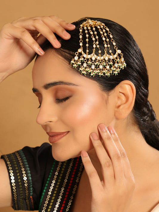 Nuyug 22K Gold-Plated Kundan Studded Jhumar Paasa Statement Head Jewellery | Swadesiicart