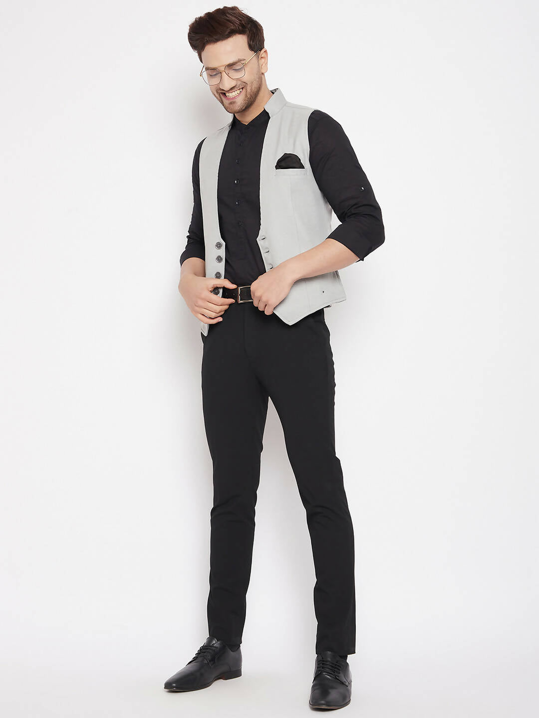 Even Apparels Grey Merino Men Woven Nehru Jacket | Swadesiicart