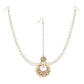Gold-Polished White Kundan-Studded Faux Pearl Beaded Maathapatti - Ruby Raang | Swadesiicart