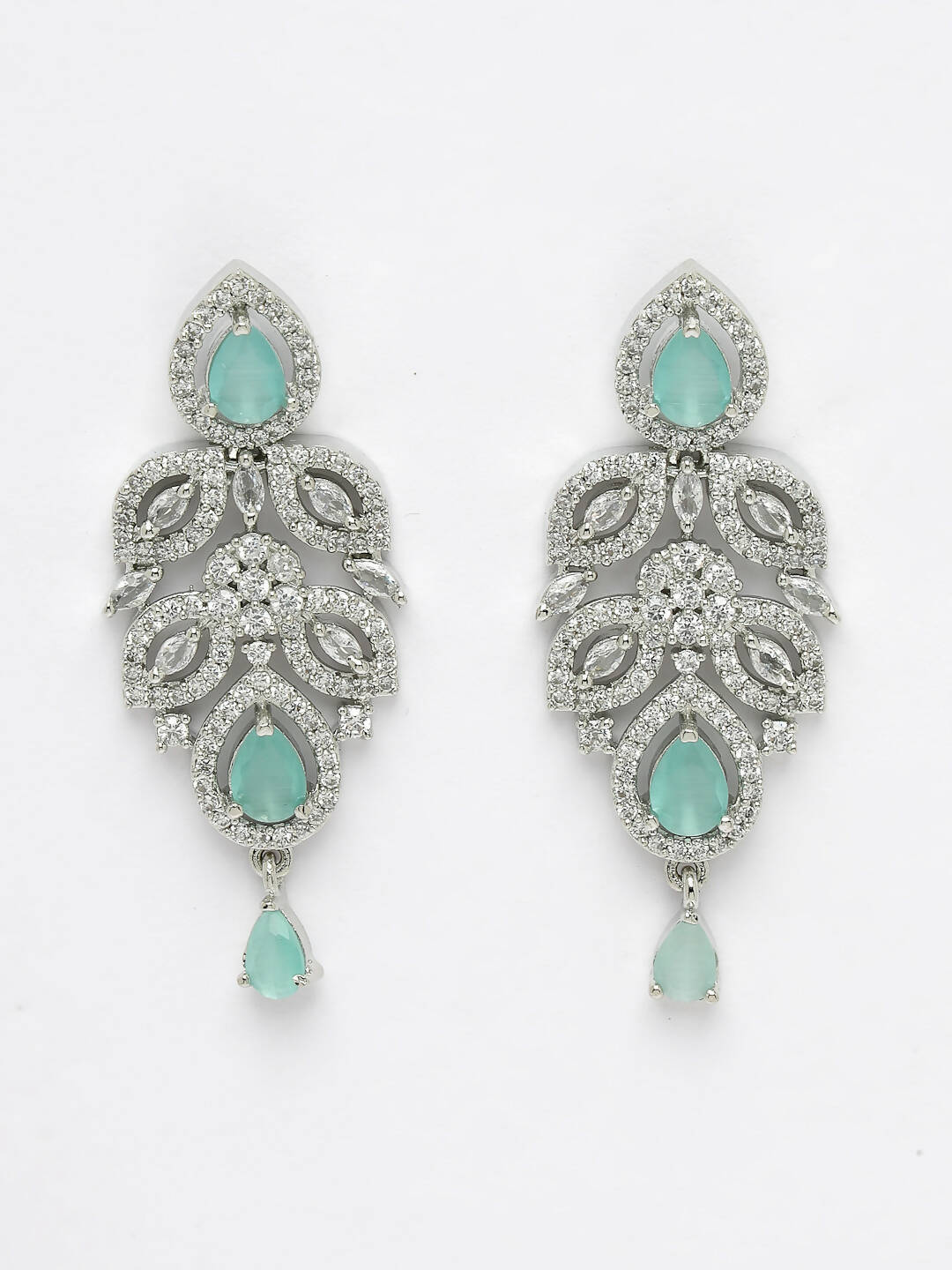 NVR Women Silver Plated & Turquoise Cz Stone Handcrafted Jewellery Set - Swadesiicart