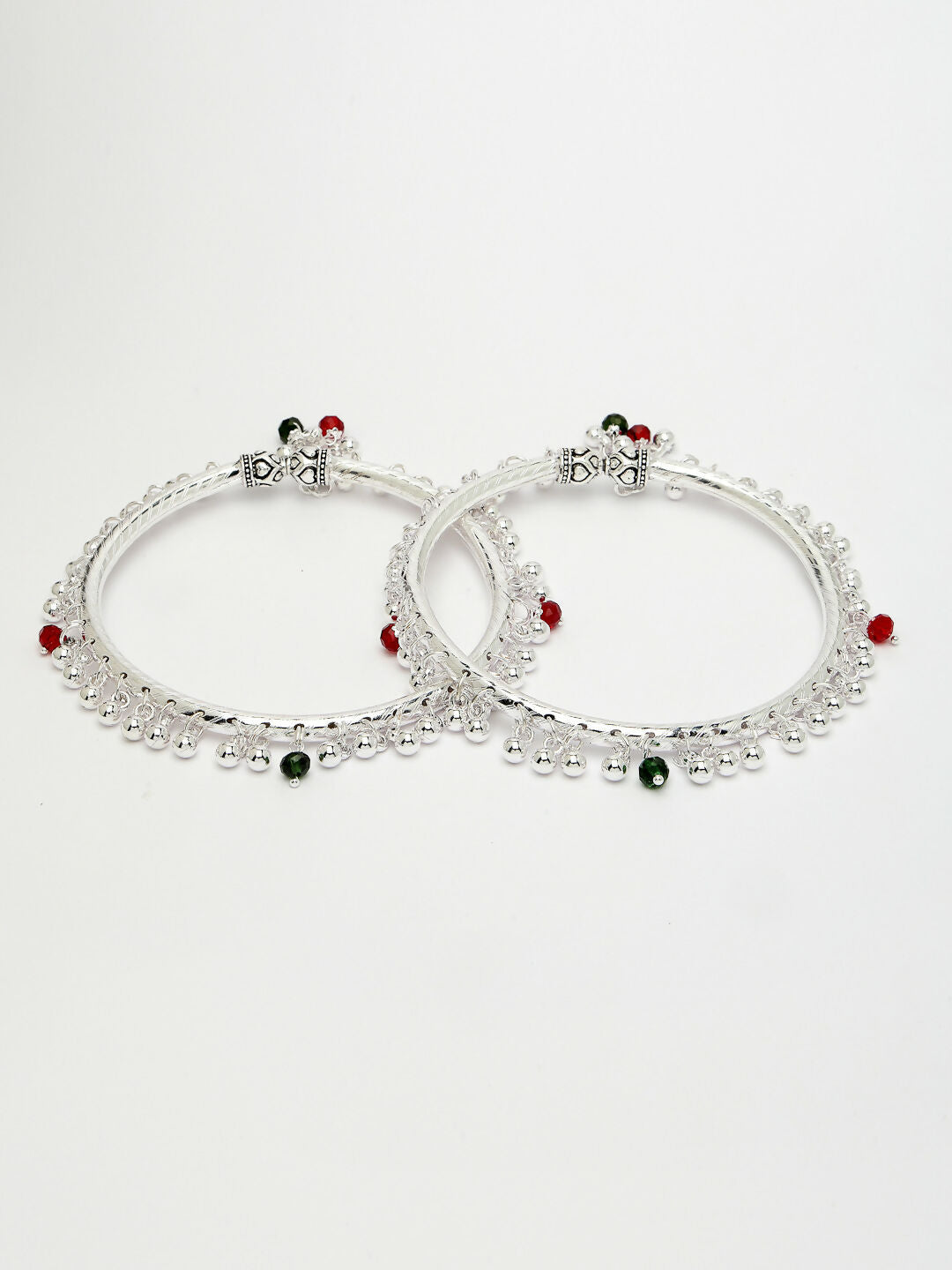 NVR Women's Set of 2 Silver-Plated Kada Anklets - Swadesiicart