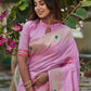 Vishnu Weaves Women's Baby Pink Banarasi Silk Zari Woven Paithani Saree with Unstitched Blouse - Swadesiicart