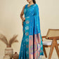 Vishnu Weaves Women's Firozi Banarasi Silk Zari Woven Saree with Blouse - Swadesiicart