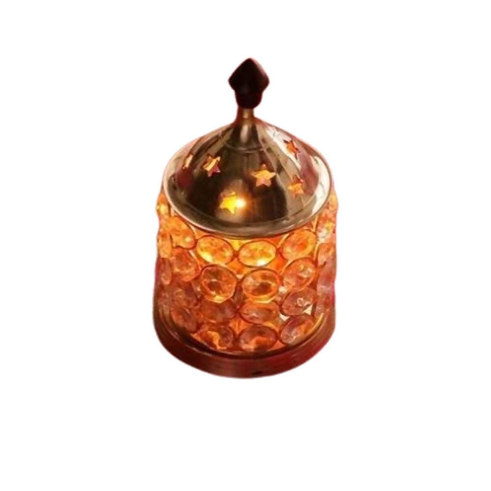 Puja N Pujari Gold Brass Crystal Akhand Jyoti with Glass Cover / Diwali Oil Lamp Diya | Swadesiicart