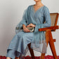 Aavyora Women's Sky Grey Embroidered Kurta Set with Dupatta - Swadesiicart