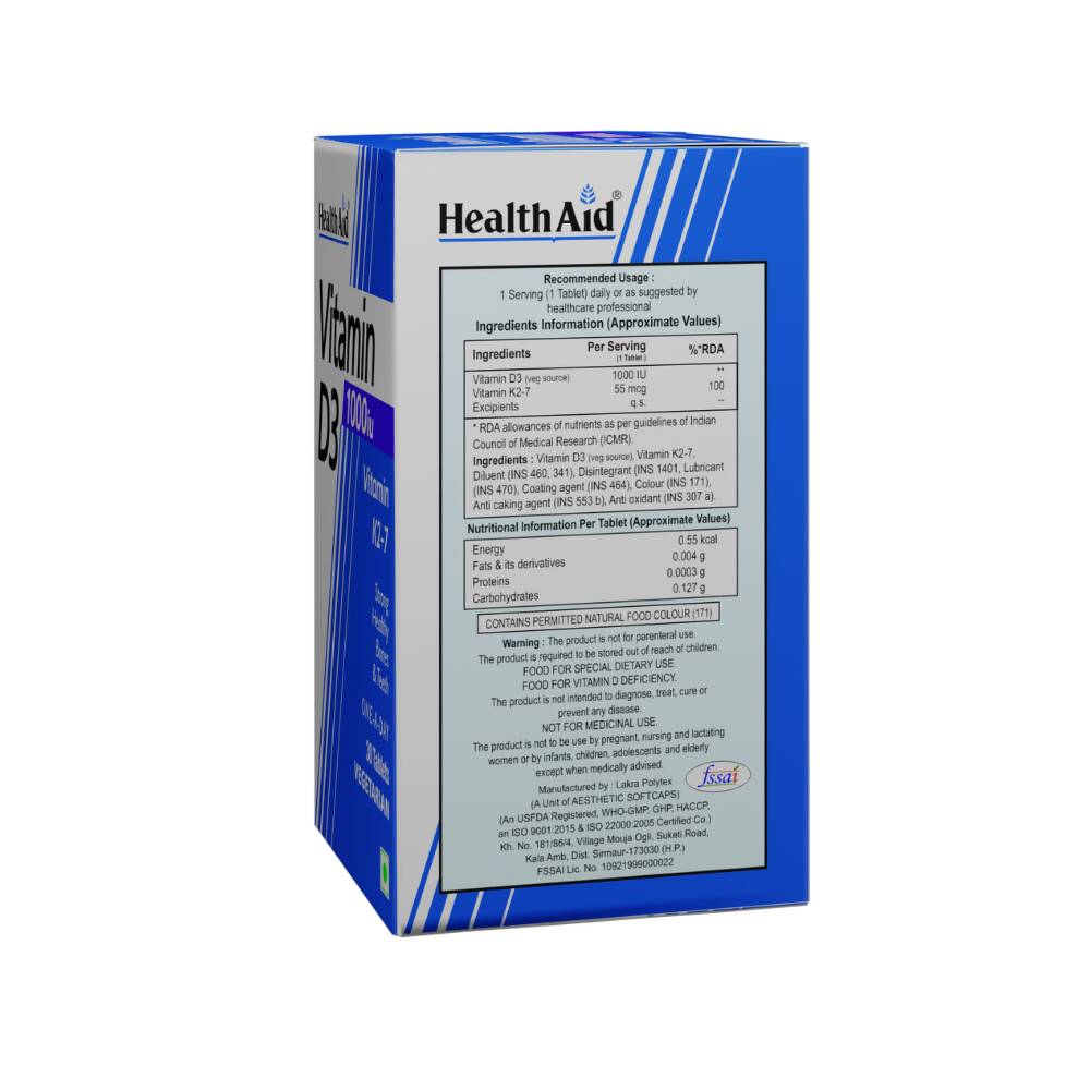 HealthAid Vitamin D3 1000 iu Tablets - Swadesiicart