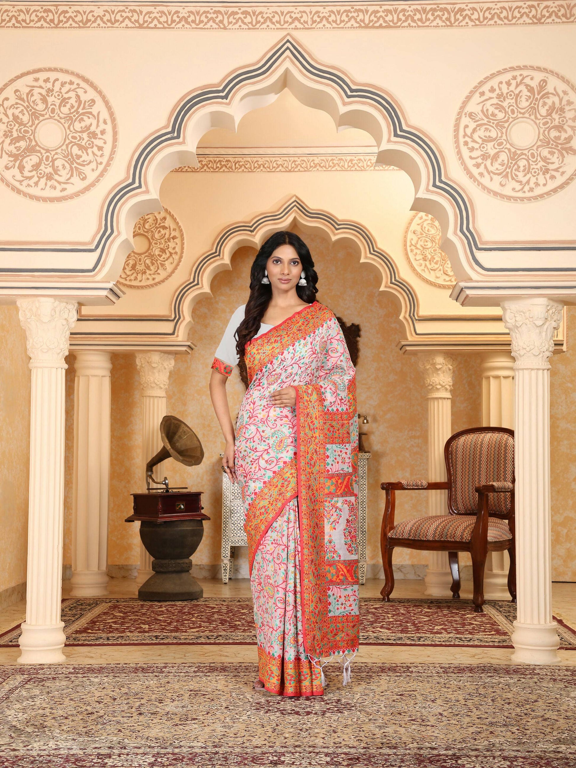 Shree Shyam Fashion Linen Cotton(Woven Work) Multicolour Saree
