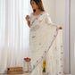 Vamsee Taniya White Silky Crush Saree - Swadesiicart