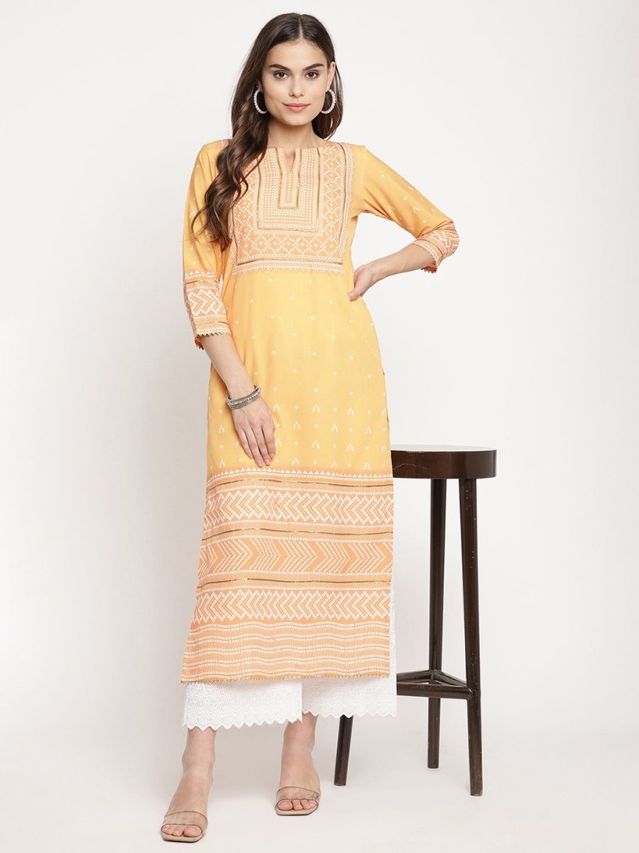 Ahalyaa Women Yellow Crepe Digital Print Kurti | Swadesiicart