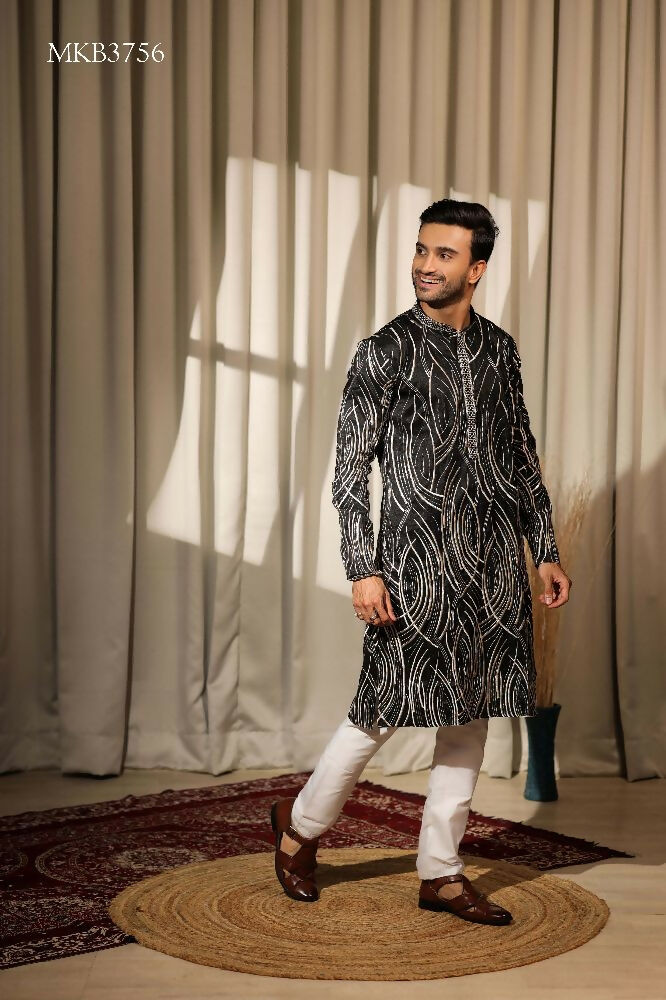 Black Viscose Designer Embroidery Work Kurta Set - Mahotsav
