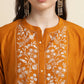 Mustard Chinon Yoke Embroidered A-line Top - Tarini - Swadesiicart