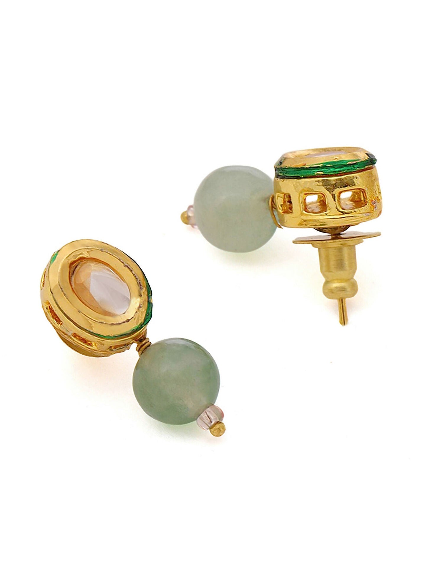Ruby Raang Green Aventurine & Kundan Necklace with Studs | Swadesiicart