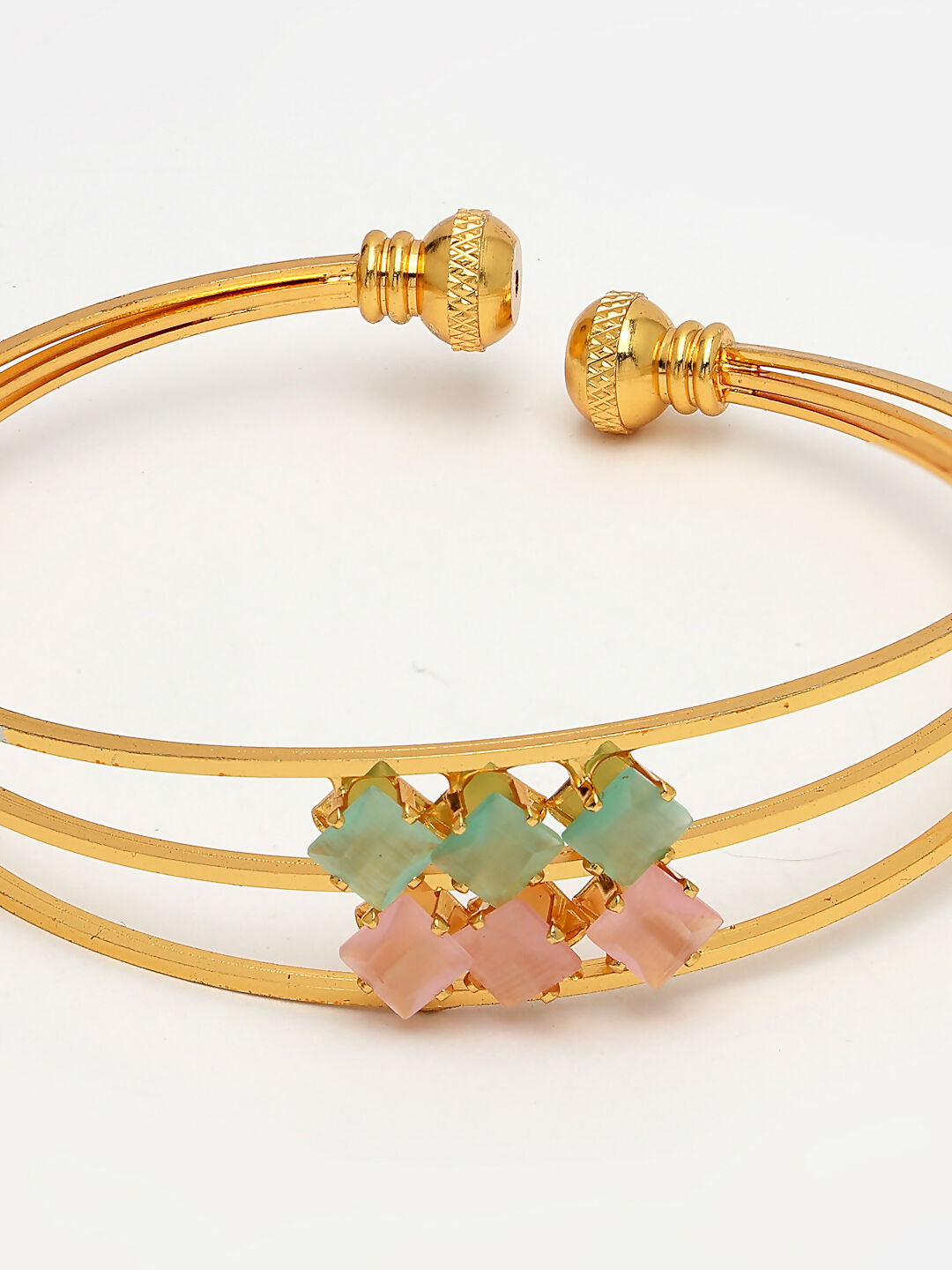 NVR Women's Gold-Polished CZ Stone-Studded Cuff Bracelet - Swadesiicart