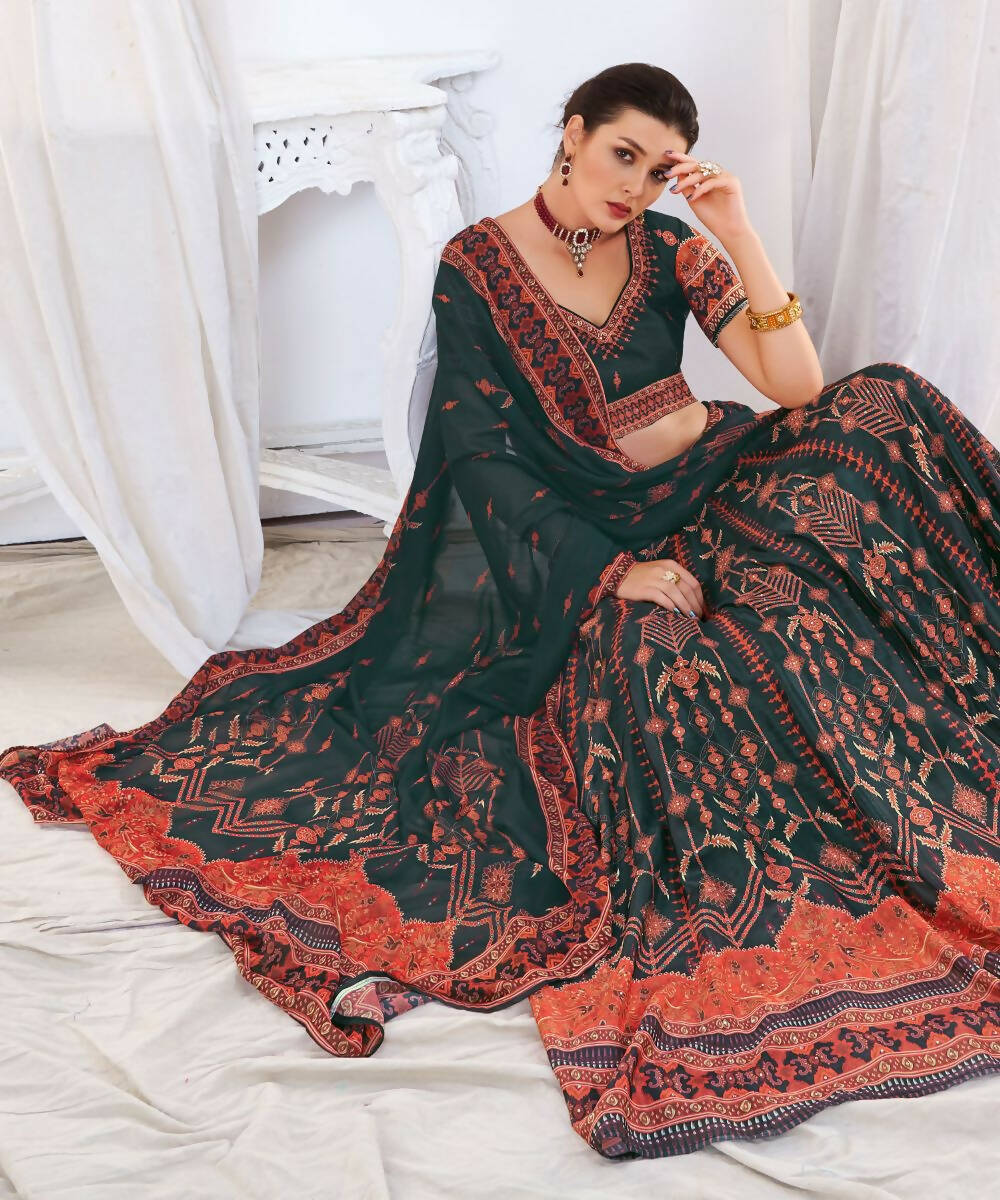 Wedding Designer Black Chinon Lehengha Choli - Anbazaar | Swadesiicart