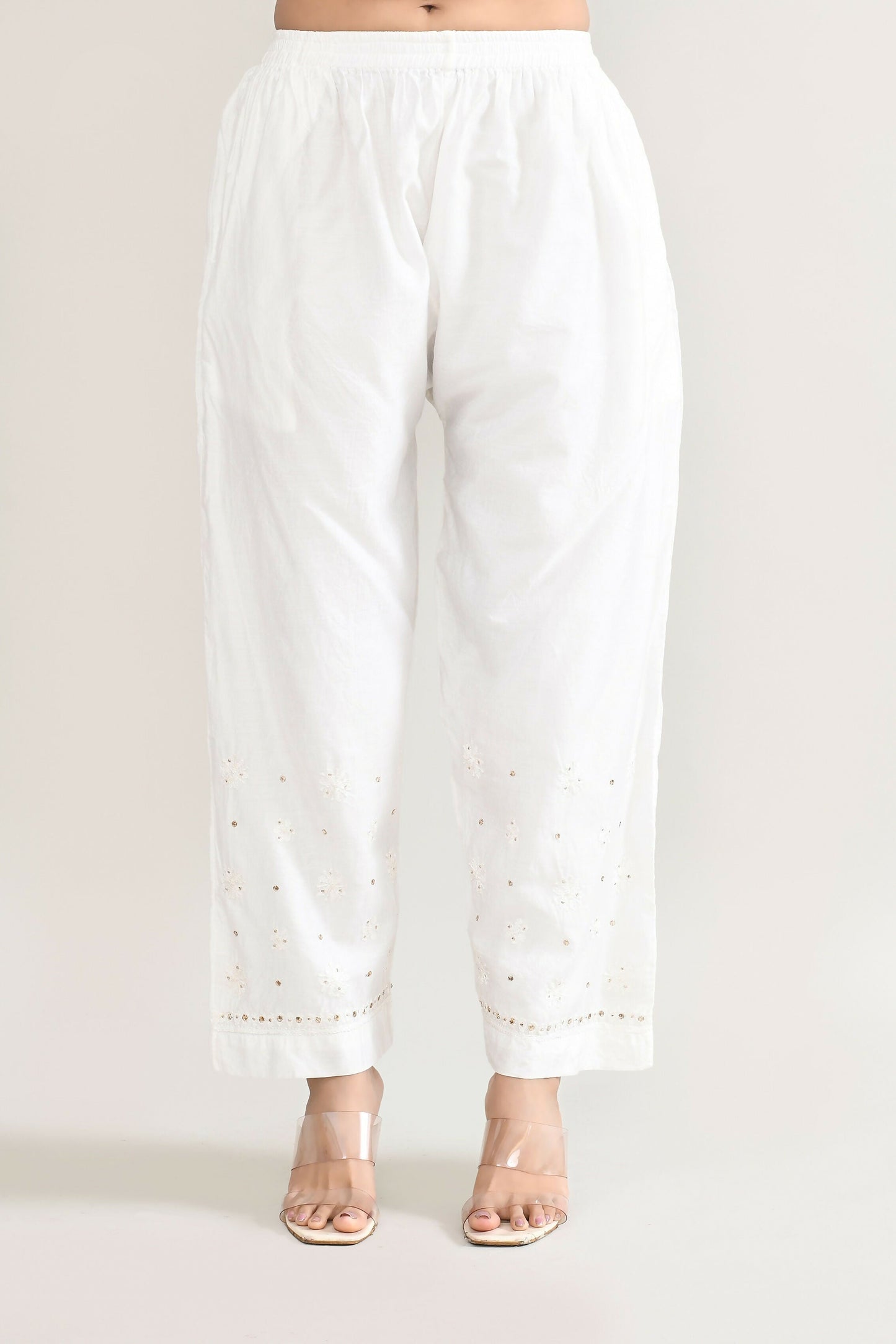 Joban Fashion Womens Cotton ChikanKari Off White Cord set - Swadesiicart