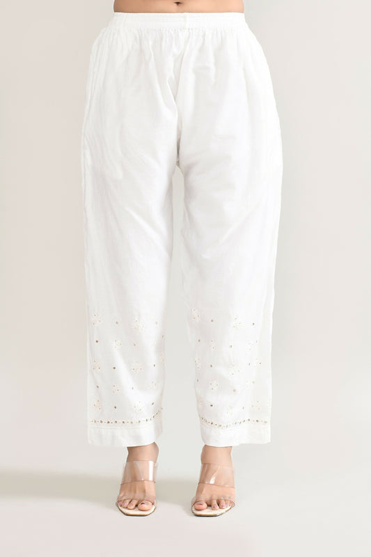 Joban Fashion Womens Cotton ChikanKari Off White Cord set - Swadesiicart