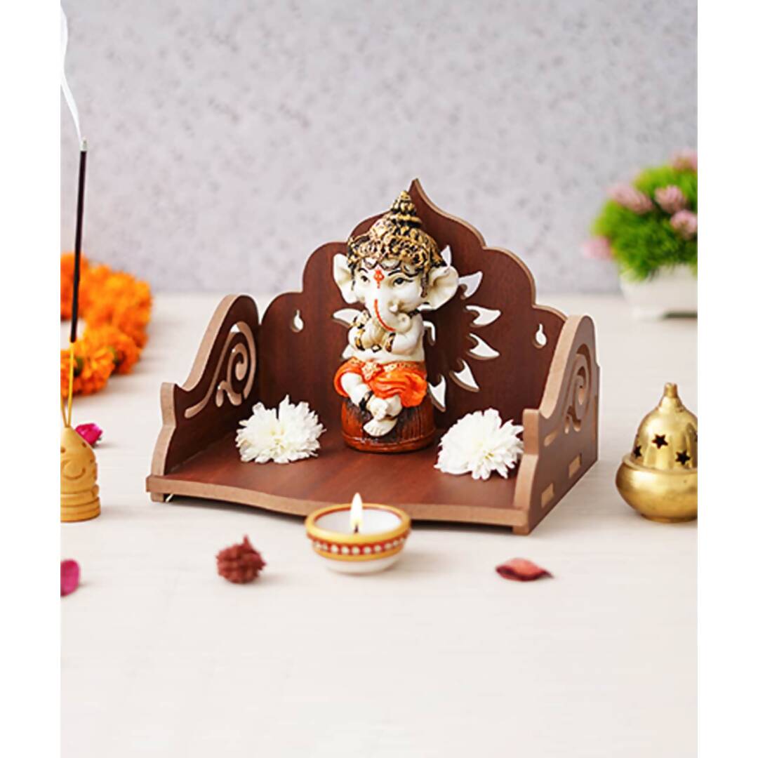 eCraftIndia Brown Decorative Beautiful Wooden Pooja Temple | Swadesiicart