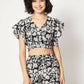 Black Crepe Floral Printed Top with Matching Shorts Set - Shivani