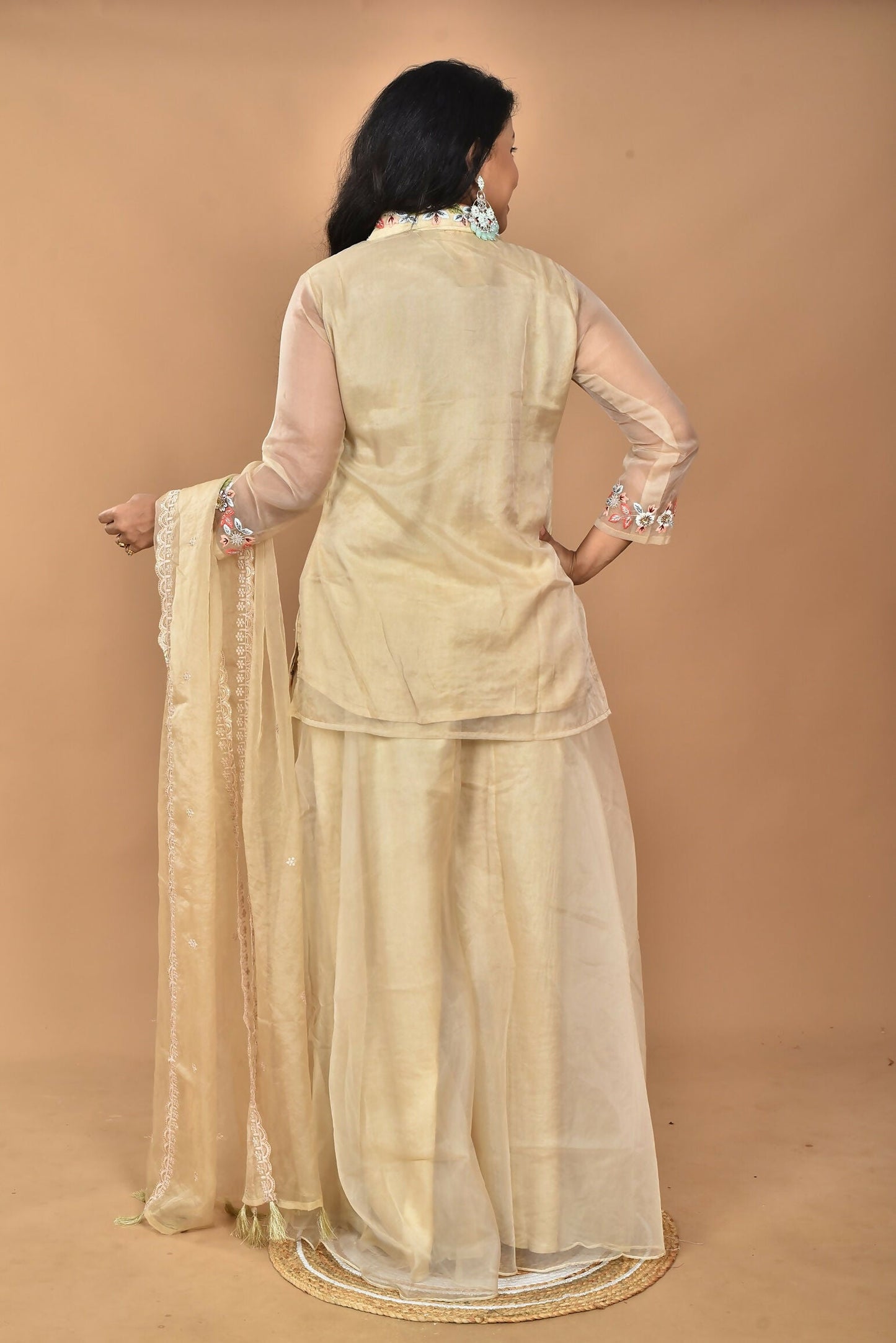 Morchari Women And Hand Embroidery Palazzo Set-Beige - Swadesiicart