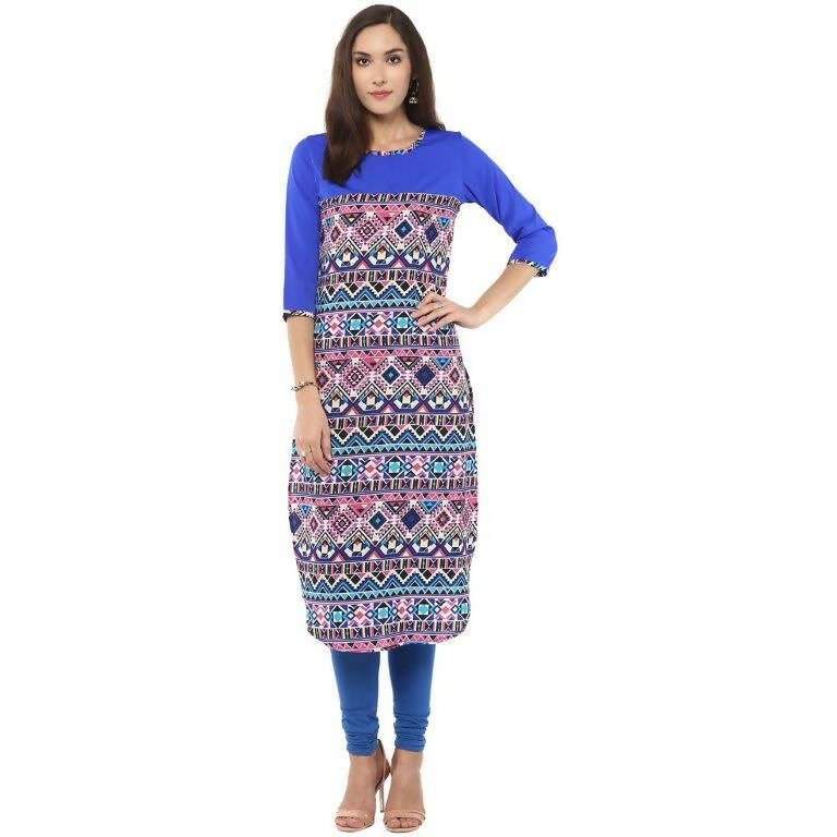 Women's Royal Round Neck Multi Print Kurti - G & A Apparels | Swadesiicart