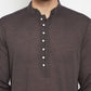 Even Apparels Brown Pure Cotton Long Men's Kurta With Band Collar | Swadesiicart