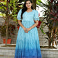 Jyoti Fashion Women's Sky Blue Bandhej Print with Crush Pleating Muslin Anarkali Dress | Swadesiicart